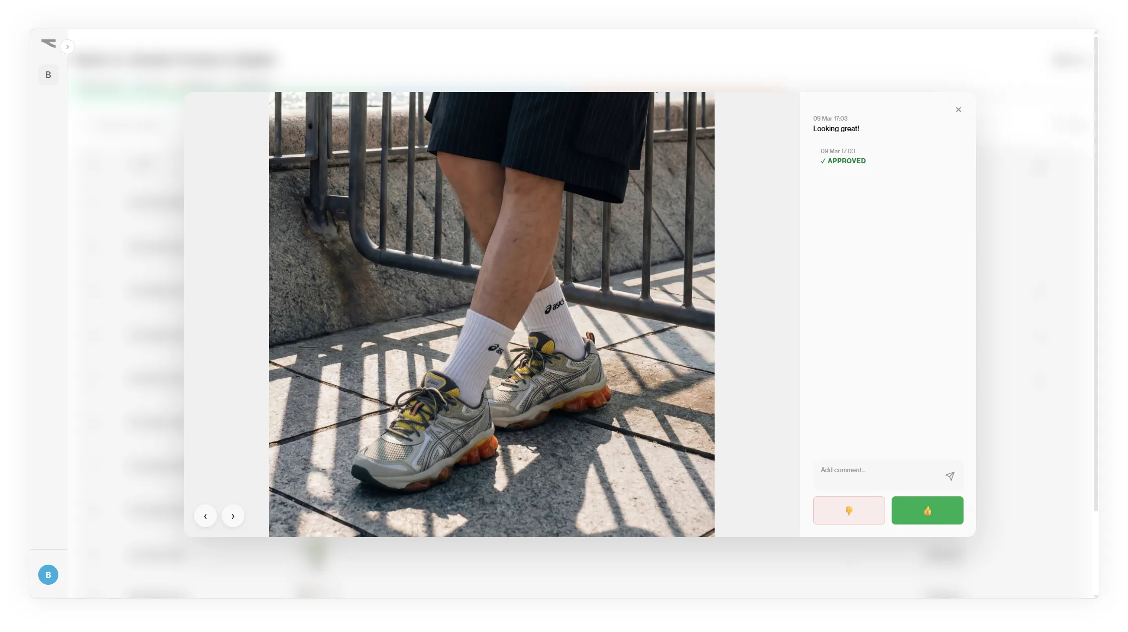 Branch production platform: asset review and approval popup